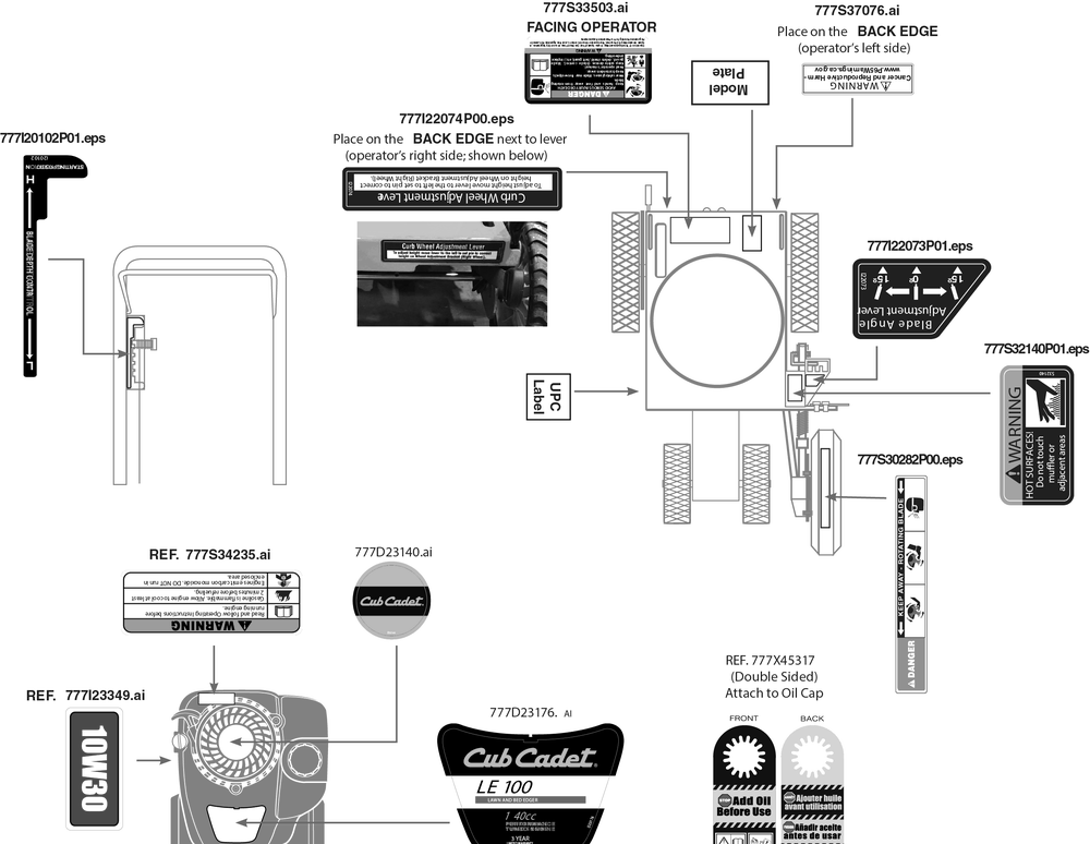 Label Map Diagram and Parts List for LE100 (25B55SD710)(2020) Cub Cadet Edger